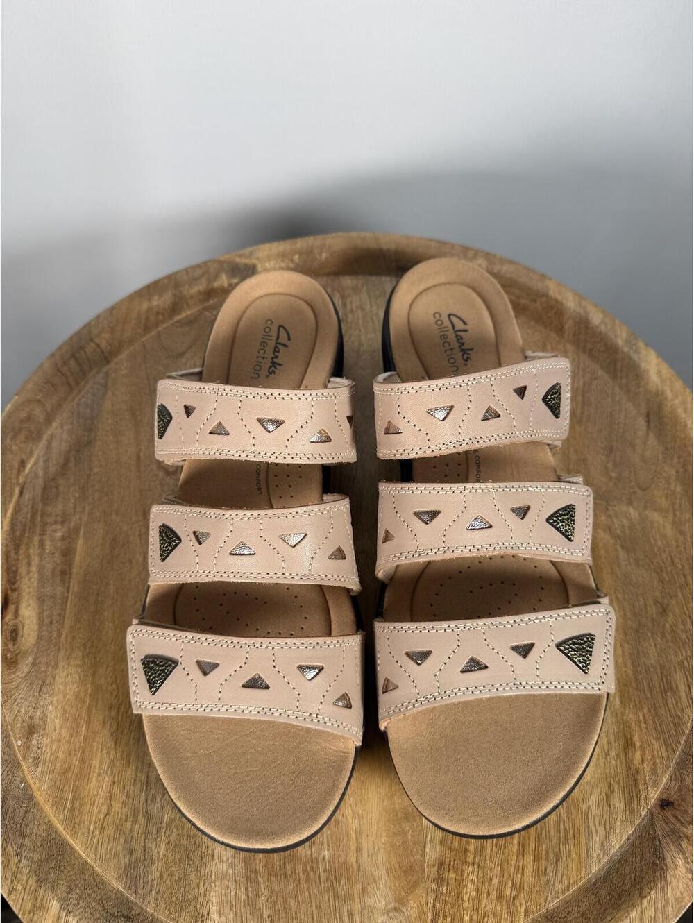 Clarks Laurieann Nora Sand Leather Slide Sandals US 12W Wide Comfort Slip-On NWB - Picture 4 of 13
